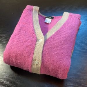 J. Crew 100% Wool Button Cardigan Pink/Tan Trim M